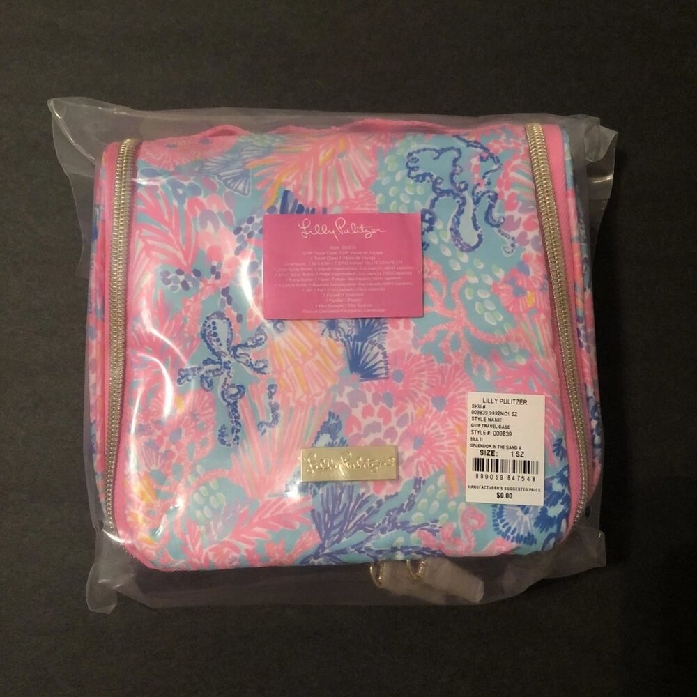 Lilly Pulitzer Travel Case Bag - Splendor In The Sand (4 Bottles + 1 Jar) NEW